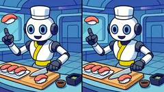 Quebra-cabeças: encontre 3 diferenças na imagem do robô sushiman em 23 segundos